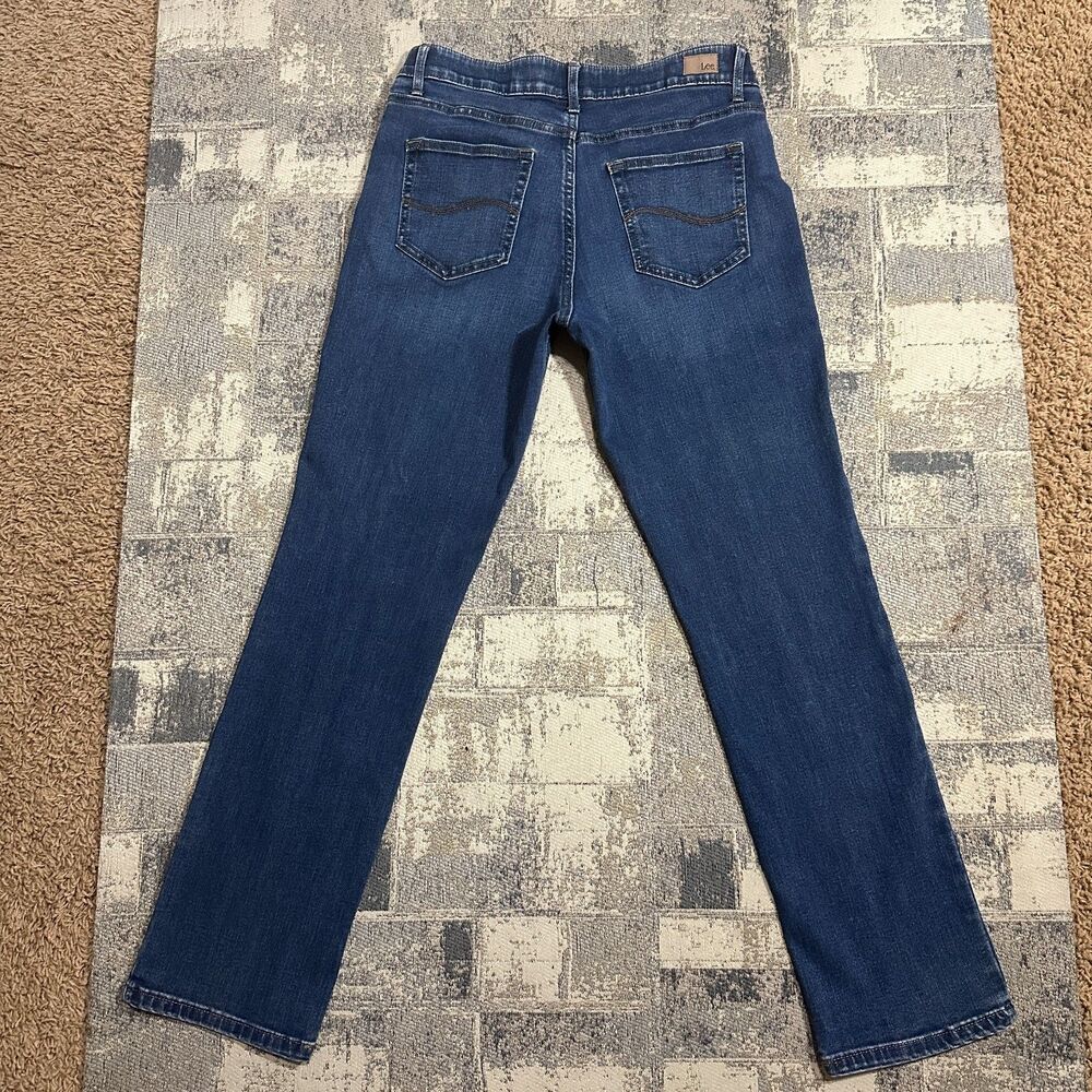 Lee Jeans Womens 10 Blue Flex Motion Regular Fit Straight Mid Rise Embellished - Picture 3 of 13